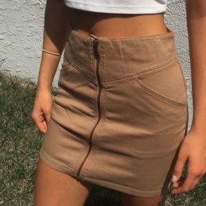 Khaki Zip Mini Skirt